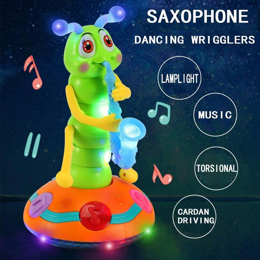 1pc Saxofone Wiggle Animal Worm Toy Com Música e Luzes