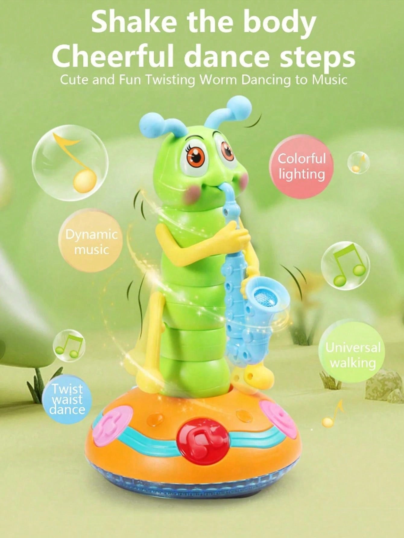 1pc Saxofone Wiggle Animal Worm Toy Com Música e Luzes