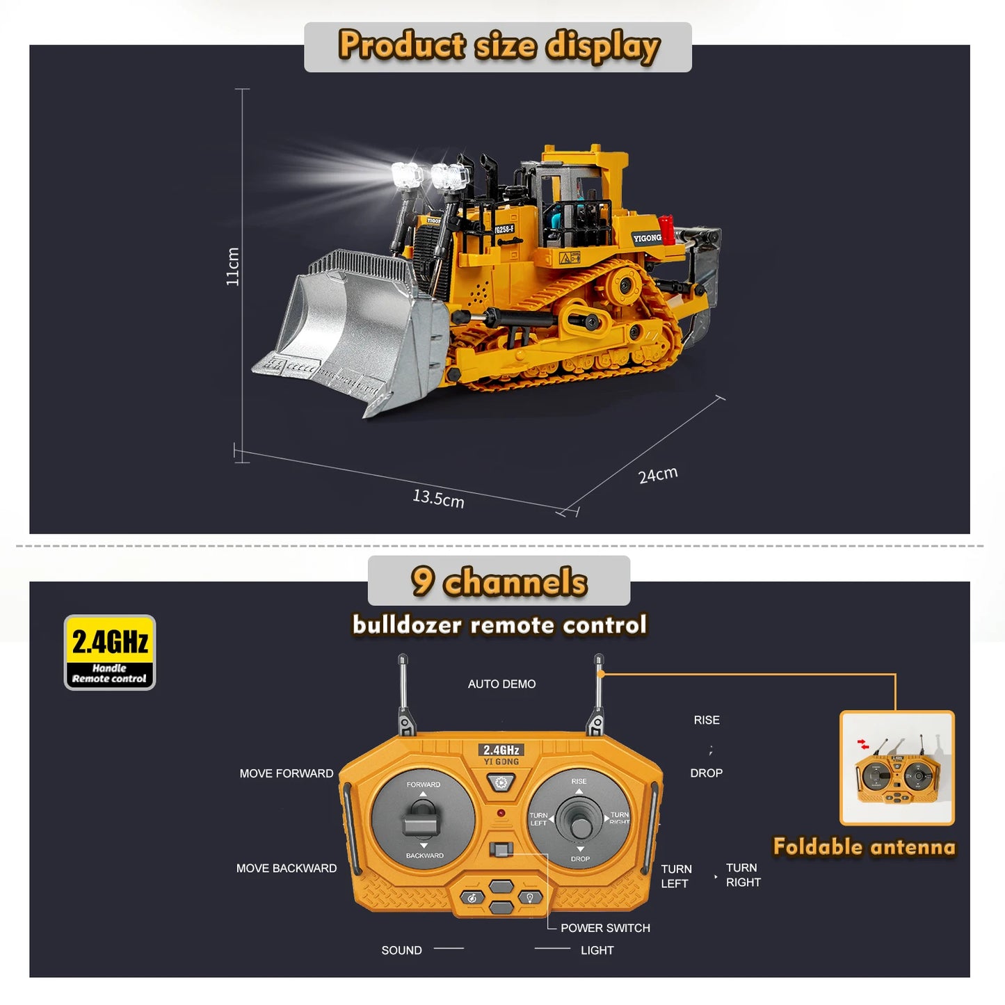 RC Escavadeira Modelo Carro Brinquedos para Crianças, Controle Remoto